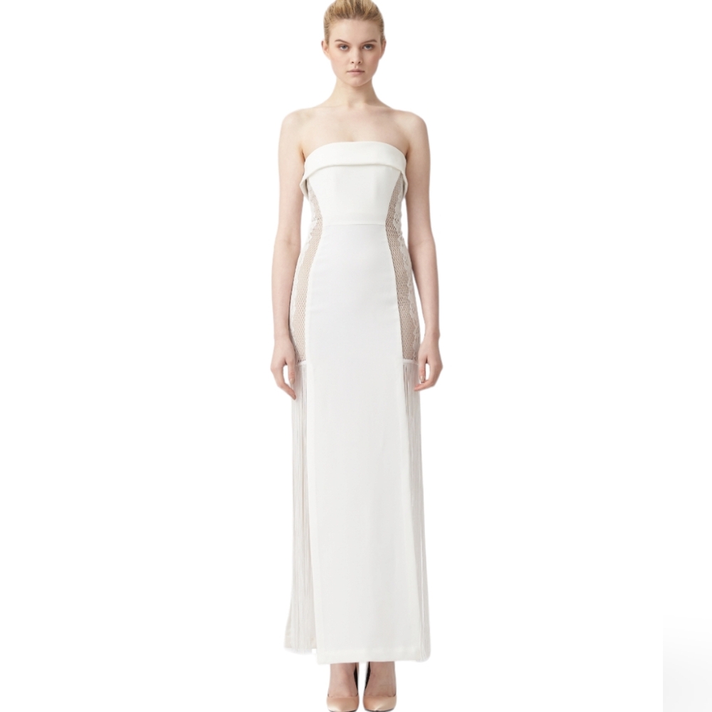 aijek Odette Tassel Lace Insert Bustier Cocktail Dress White‎ Size 2